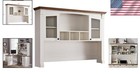 Farmhouse Hutch For 60 Office Desk Storage Cabinet With Glass Doors Shelves