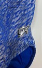 Gk Elite   Cl Child Large Gymnastics Leotard Blue Silver Print Velvet Trim