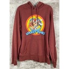 Looney Tunes Graphic Hoodie Mens Large Maroon Bugs Bunny Taz Cartoon Pullover