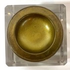 Vintage Glass Inkwell Beveled Glass Corners Concave Brass Top Square Base 3 