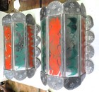 Old Pair Of Tin   Painted Glass Sconces - New Mexican Revival - Isleta Style