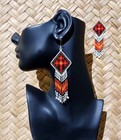 Tribal Earrings Native Large Boho American Seed Beads Handmade Multicolor