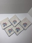 Vintage Hand Embroidered Linen Cotton Handkerchiefs Set Of 5