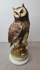 Horned Owl Collectible Figurine Perched On Wooden Stump Statue Ceramic