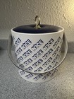 Vintage    nice Nice Nice    Ice Bucket W Lid Handle Blue White Retro Barware