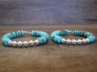 Navajo Sterling Silver Pearl   Rondelle Turquoise Hoop Earrings - Jake