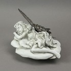 Antiqued White Sleeping Fairy Indoor Outdoor Statue With Rustic Metal Wings