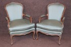 Pair Of Louis Xv Style Carved Walnut Blue Upholstered Armchairs