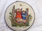 Hummel Crewel Embroidery 1970s Birdwatching Hoop Round 12    Finished Completed