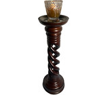 Tall Wood Barley Twist Candle Holder Stand -pair 2 Bundle