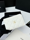 Chanel A3179 Zip Card Holder Coin Purse White Quilted Caviar Leather Gold Cc
