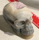 Hand-carved Banded Agate Skull With Lavender Amethyst Druzy Crystal Formation