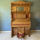 Chas Netzulu Mfg Co Milwaukee Wisconsin  Ornately Carved Oak Pump Organ W stool