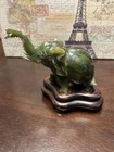  Chinese Hand Carved Jade Elephant Figurine On Wooded Stand  