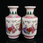 A Pair Chinese Pastel Porcelain Hand Painted Exquisite Figures Vases 6867