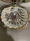 Vintage Silver Plate English Clam Shell Butter Caviar Serving Dish Glass