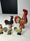 5 Vintage Swedish Wooden Dala Rooster Chicken Hand Painted