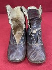 Antique Vintage Leather Doll Or Baby Lace Up High Top Shoes One Missing Tongue