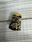 Vintage Cloisonne Enamel Flower   Bird Thimble Sewing Notion Blue Gold