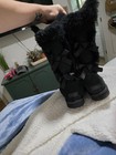 Ugg Bailey Bow Black Suede Shearling Lined Knee-high Pull-on Boots Us 9 Eu 40