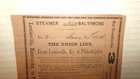 Pre-civil War R w  Douglas Union Lines 1854 Signed Steamer Baltimore Ticket