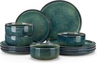 Starry 12 Pieces Dinnerware Sets For 4  Green Reactive Glaze Dishes Sets  Cer   