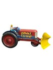 Vintage Marx Tin Litho Toy Tractor With Driver  Front   Back Plow    Hay Rake