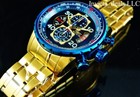 Invicta Men s 48mm Aviator Chronograph Blue Dial Gold Tone Blue Bezel Ss Watch