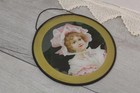 Antique Chimney Flue Cover Edwardian Young Girl Round Frame Glass Original Chain