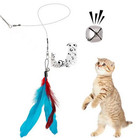 12pcs Kitten Toy Cat Feather Bell Wand Teaser Rod Interactive Play Pet Toys Gift
