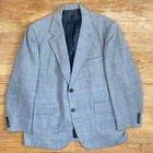 Vintage Mens 3 Piece Suit Set Size 42s 36x28 Pants 1960s Blue Plaid Wool Blend