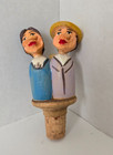 Vintage Mechanical Carved Wood Kissing Couple Figurine Bottle Cork Stopper