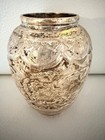 Vintage Persian Hand Chased Silver Vase   Jar - Orante Reposse Floral   Figural