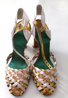 Pair Vintage Miles 1940s 50s Gold   Silver Lame High Heel Shoes Leather 10     7 5
