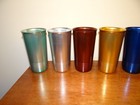 Vintage Anodized Aluminum Tumblers Set Of 8 Rainbow Metal Cups Ribbed Mcm