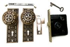 Antique Door Set Victorian   Eastlake Backplate Knob Mortise Lock Key Reclaimed