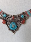 Necklace Inlaid Turquoise   Coral Stones Tibetan Silver Tibet Nepalese Tribal 