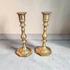 Vintage Solid Brass Taper Candlestick Holders Pair Octagonal Base  Made In India