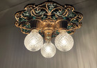 Restored Antique Vtg Art Deco Polychrome Flush Mount Ceiling Light 1920s 30s 40s