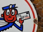 Vintage Mr Zip Porcelain Sign Old Us Mail Postal Carrier Mailman Cartoon Mascot