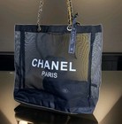New Chanel Beauty Mesh Vip Tote And Matching Makeup Pouch - Gold Hardware