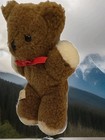 Vintage Eden Toys Teddy Bear 7  Plush Rattle Brown Stuffed Animal Red Ribbon