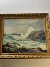 Antique Nautical Painting Seascape American Early California Waves Coastal Beach