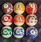 Joe Camel Swirl Pool Balls Lot Of  9  Balls W  Hard Case  Nos 1990 s