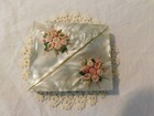 Vintage Pearly Lucite Cloth Flower Top Powder Makeup Compact W  Puff 1950 s