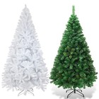 Green White Pvc Christmas Tree W stand Holiday Season Indoor Outdoor 4 5 6 7ft