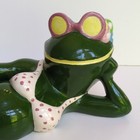 Vtg Arnels Sunbathing Sexy Green Frog In White Pink Polka Dot Bikini Sunglasses