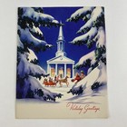 Vintage Mid Century Christmas Greeting Card Pretty Blue Night Sky Snow Church