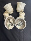 Pair 1930s Porcelier Porcelain Floral Bathroom Wall Sconces W Milk Glass Shades
