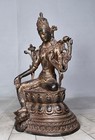 8 3  China Old Tibetan Buddhism Temple Bronze Gilt Green Tara Bodhisattva Statue
